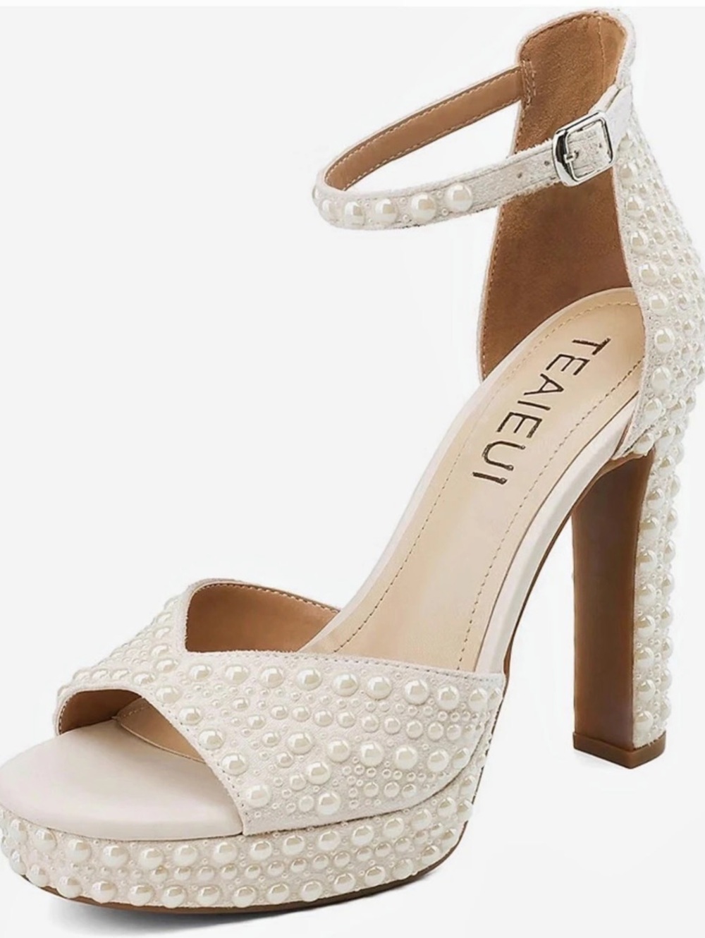 TEAELUI Pearl Platform Heels in Cream & White Like New